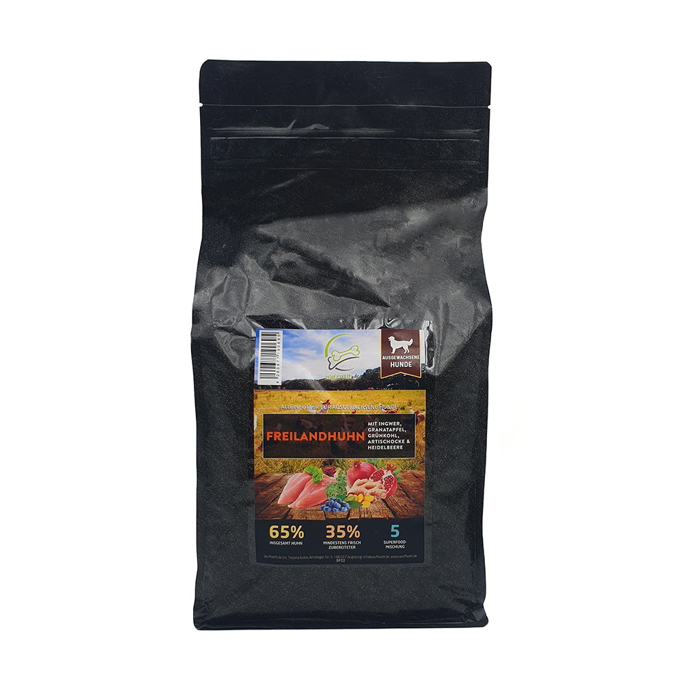 Hundefutter, Fleischanteil, Beutel, Schwarz, Label