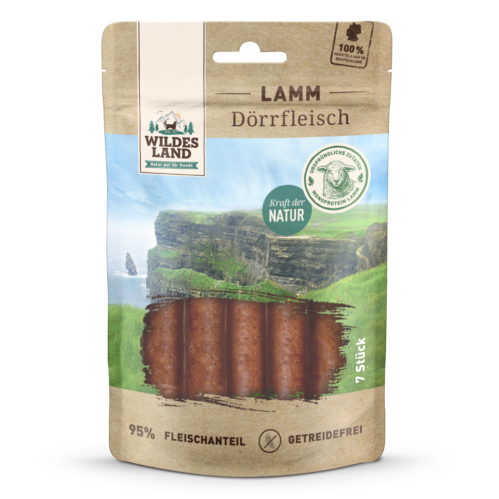 Wildes Land Dörrfleisch Lamm 7 Stück ca. 150g Waffe