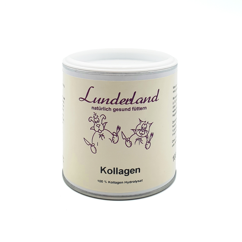 Kollagenpulver, Hydrolysat, Pulverdose, Tierfutterzusatz, Beige Dose