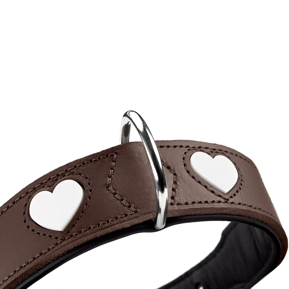 braided leather, herzförmige Aussparungen, brauner Gürtel, silbernes Ring, Halsbandzubehör