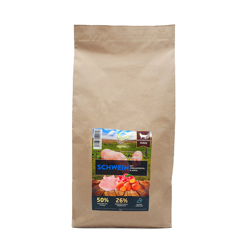 Wuffwelt Trockenfutter Schwein mit Süßkartoffel & Apfel 2kg hypoallergen
