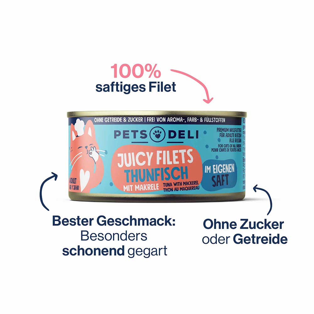 Fischfutter, Dosenfutter, Katzenfutter, Saft, Tuna mit Makrele