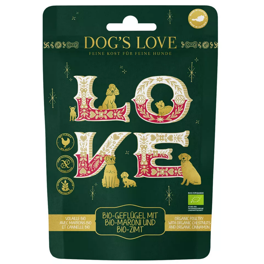 DOG’S LOVE Hundeleckerlis Christmas Chips Bio Geflügel mit Maroni 150g AT-ÖKO-902