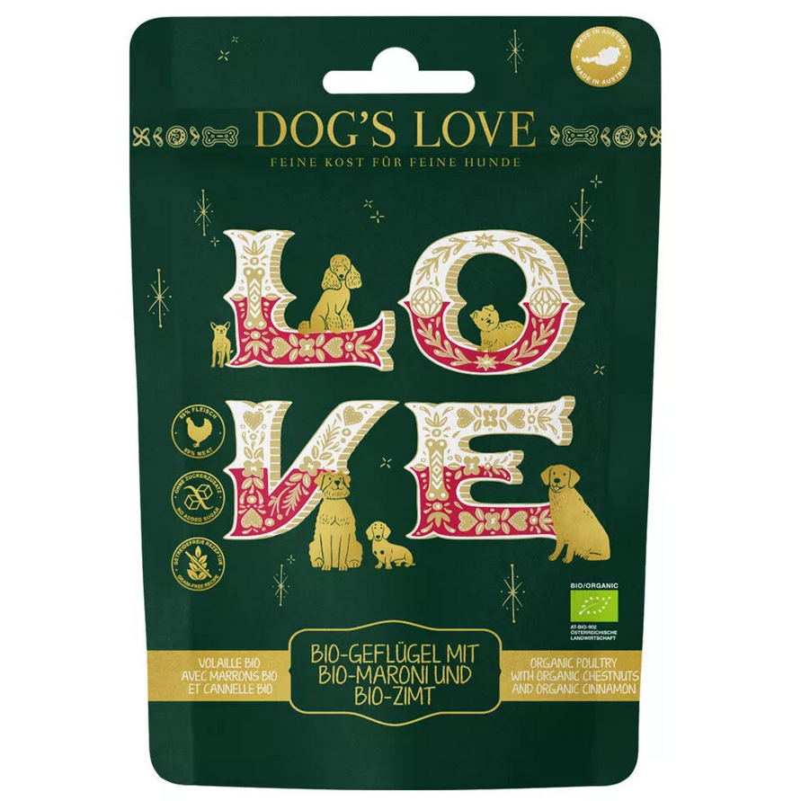 DOG’S LOVE Hundeleckerlis Winter Chips Bio Geflügel mit Maroni 150g DE-ÖKO-001