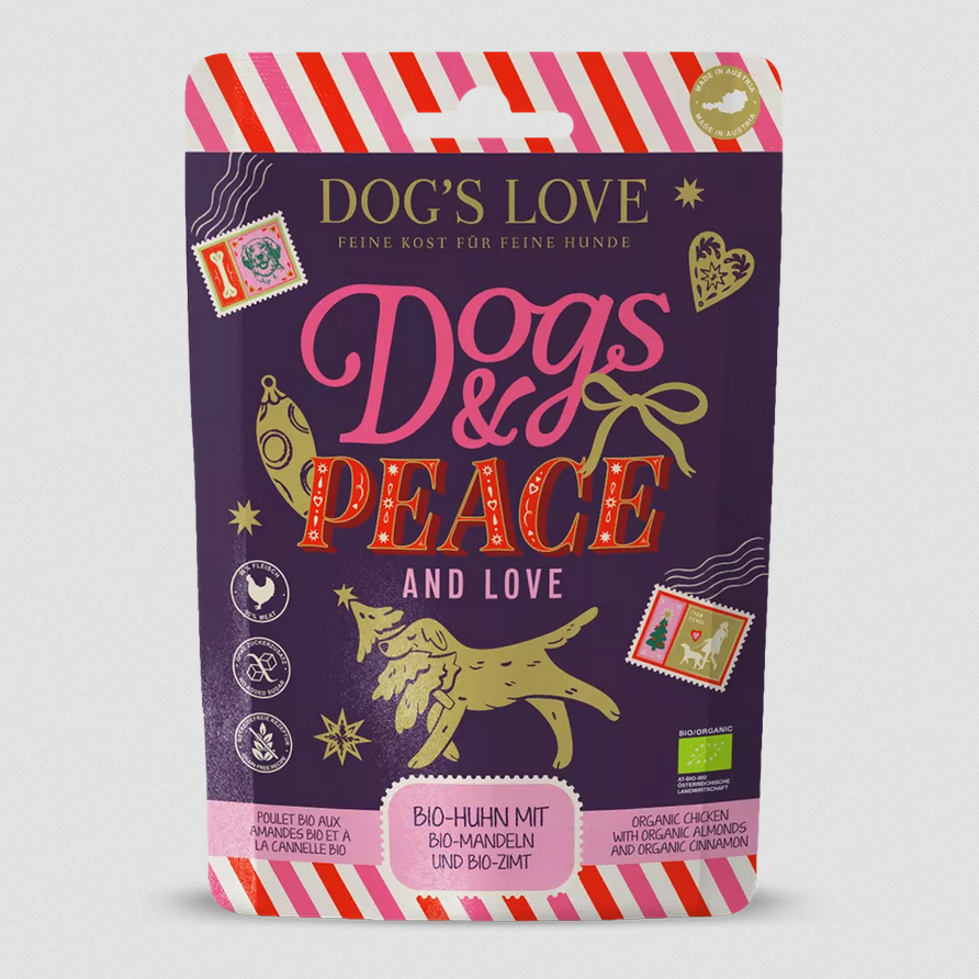 DOG’S LOVE Hundeleckerlis Dogs & Peace and Love Chips Bio Huhn 150g DE-ÖKO-001