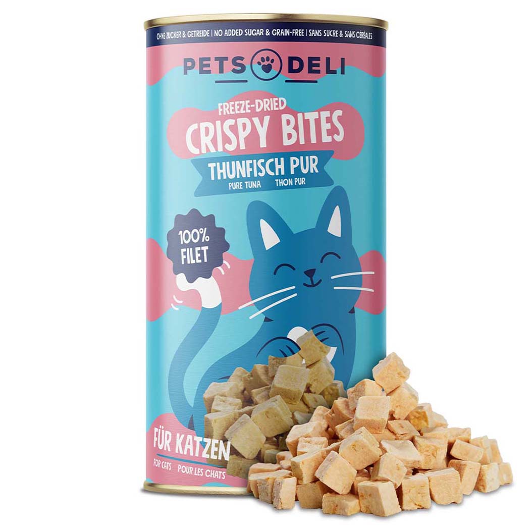 Katzenfutter, Fischfreies Thunfisch, Crispy Bites, Futterwürfel, 100% Filet