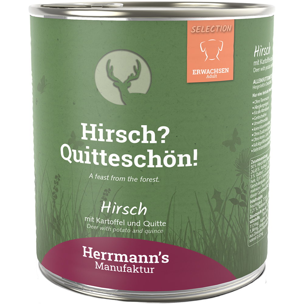 Hirsch, Dosenfeinkost, Tierfutter, Kartoffel, Quitte