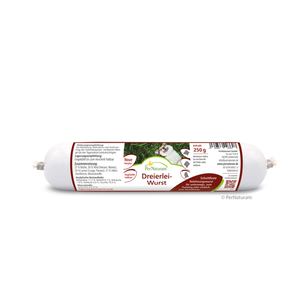 PerNaturam Hundewurst Dreierlei 250g - Rind-Huhn-Lamm Zylinder