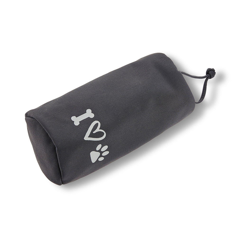 nachfüllbare tasche, federtaschen, grau fabric, kordelzug, pfotenknochen herz symbole