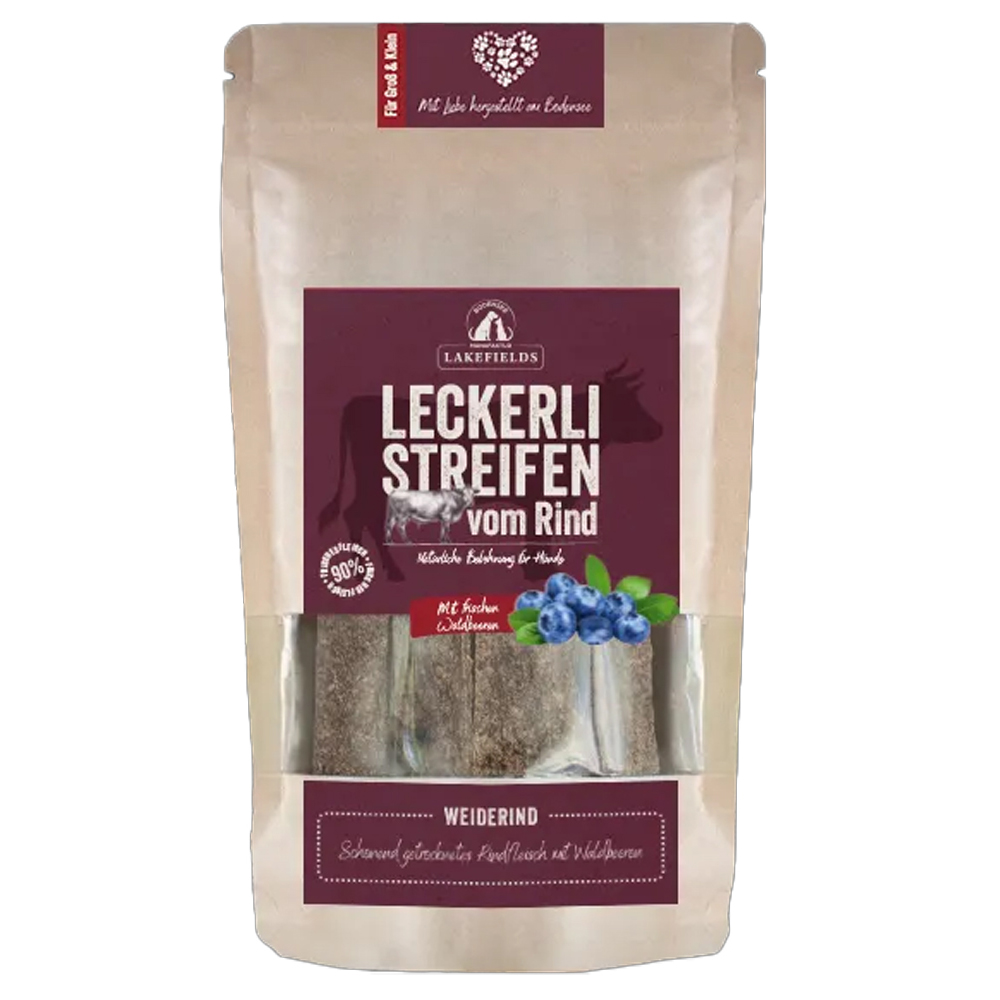 Rindfleisch-Leckerlis, Kauerfutter, Knusprig, Beef treats, Blueberry