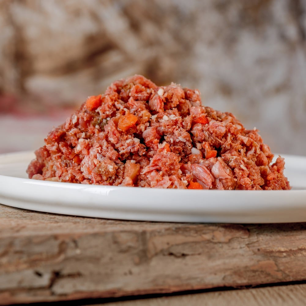 Barfgold Lamm-Komplett-Menü, gewolft 1kg Rindfleisch, Essen, Fleisch, Präsentation von Lebensmitteln, Teller