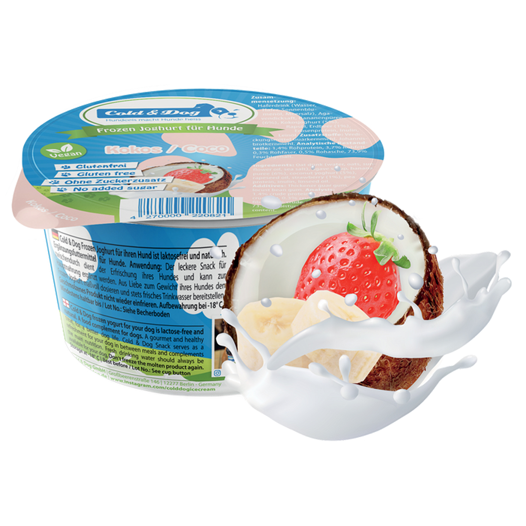 Frozen yogurt, Hundesnack, Erdbeere, Vanillecreme, Kokos Schoko
