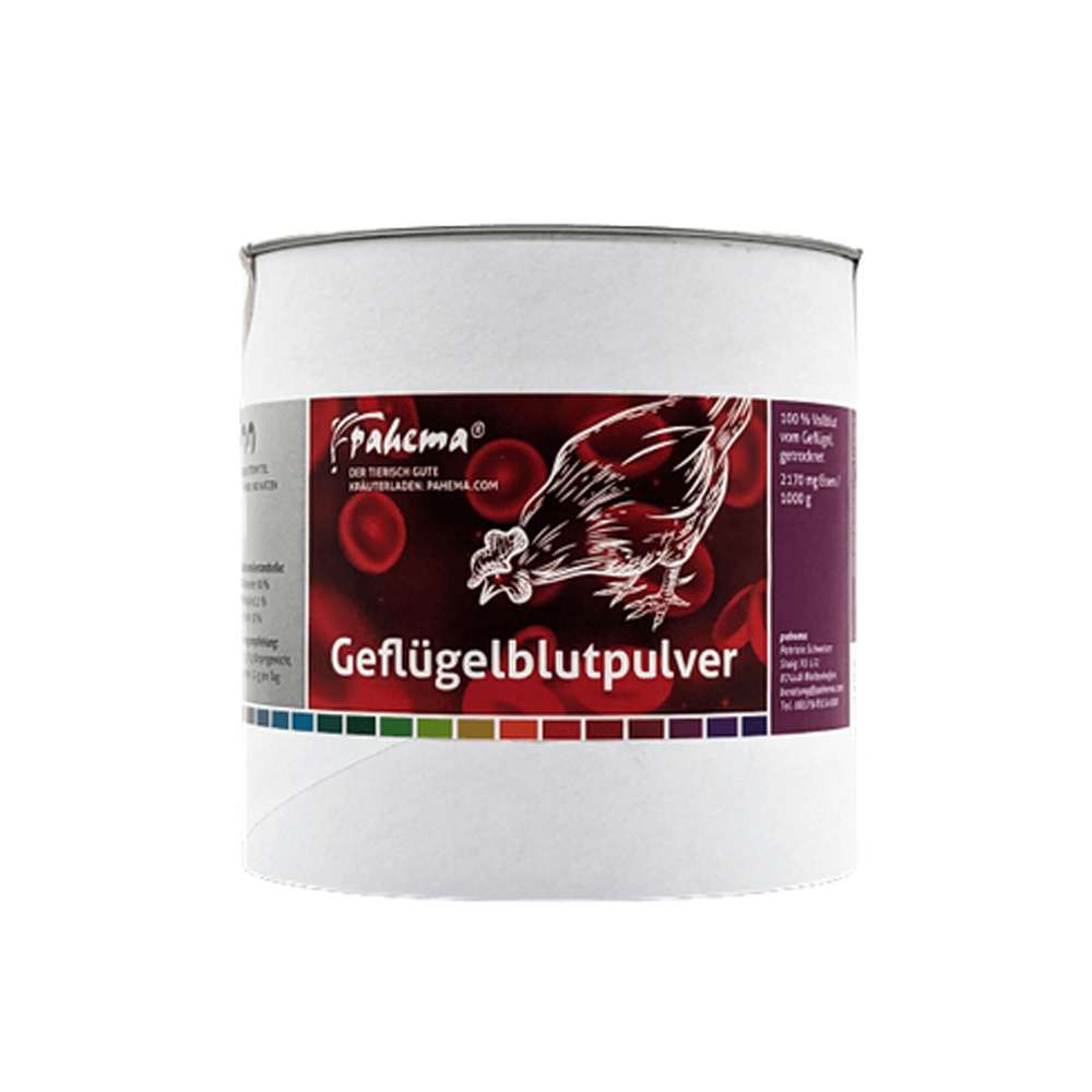 Geflügelblutpulver, Pulver, Tiernahrung, Halterung, Rot-weißes Etikett