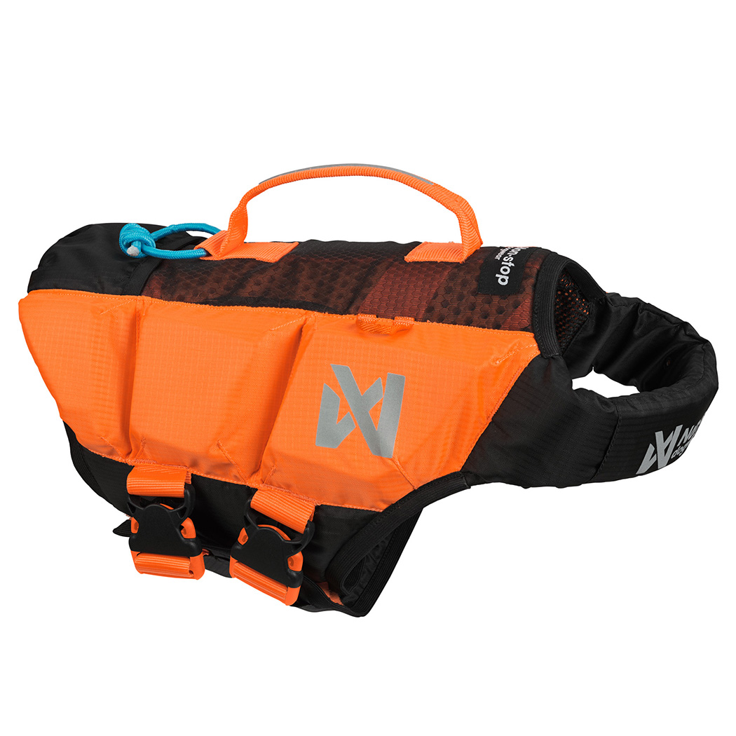 Lebensweste, orangefarbener Beutel, Fahrradtasche, Gurtverschluss, reflektierendes Logo