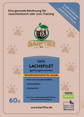 BARFTIER Lachsfilet gefriergetrocknete Leckerchen 60g