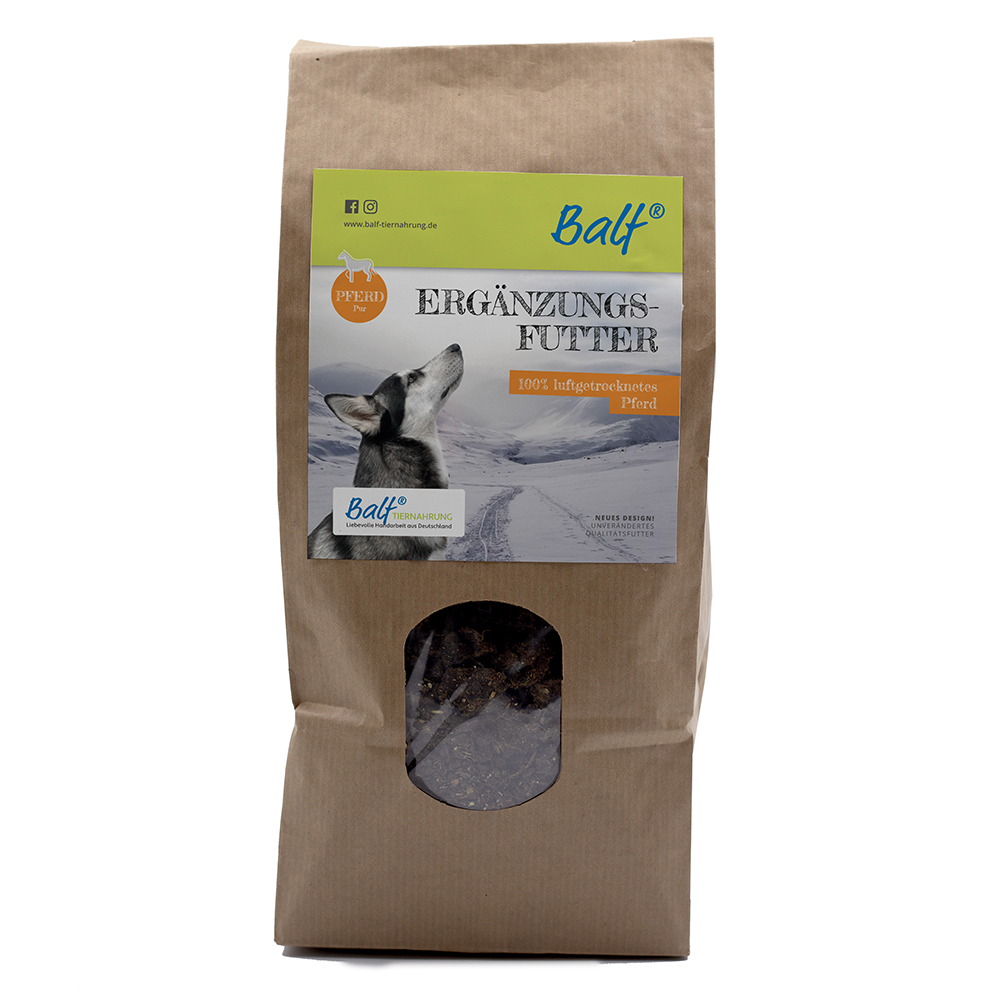 Hundefutter, Ergänzungsfutter, Trockenfutter, Pferd, Beutel mit Sichtfenster