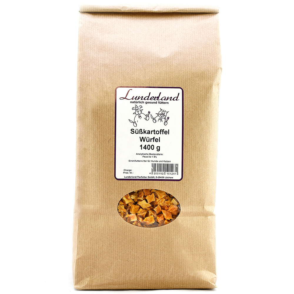 Süßkartoffel Würfel, Hundefutter, Trockenvorrat, Lebensmittel, 1400 g