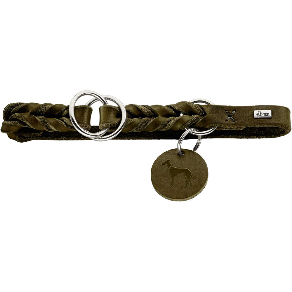 Halsband, Leder, Dreifachkette, Bronze, Hundemarke