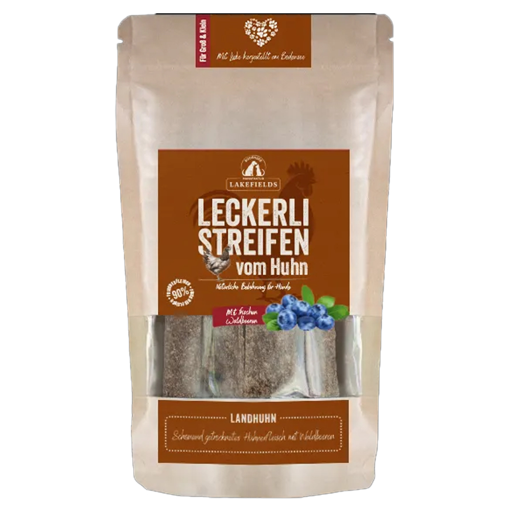 Hunde-Snack, Leckerli, Streifen, Huhn, Blaubeeren