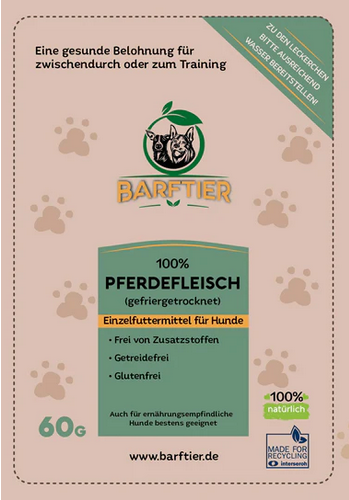 BARFTIER Pferdefleisch gefriergetrocknete Leckerchen 60g