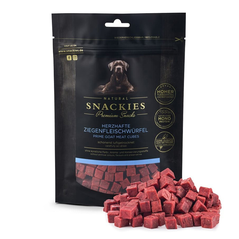 Hunde-Futter, Snackies, Ziegenfleischwürfel, Premium Snacks, Trockenfutter
