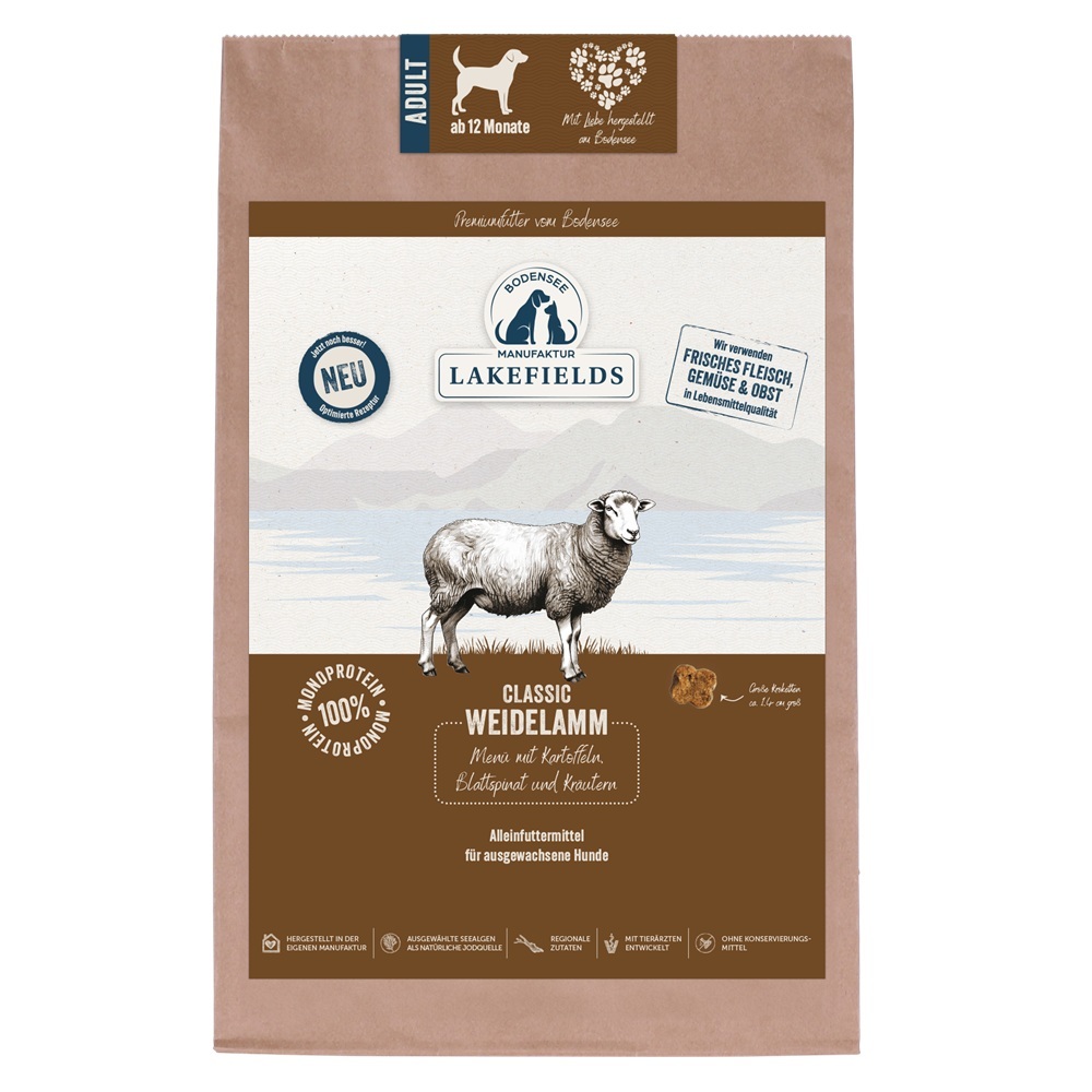 Lakefields Trockenfleisch Menü Lamm - 1kg oder 2,5kg Werbung, Plakat, Vieh, Säugetier, Schaf