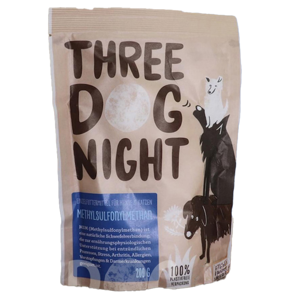 Hundefutter, Methylsulfonylmethan, Proteinergänzung, Verpackungstasche, braun-beige