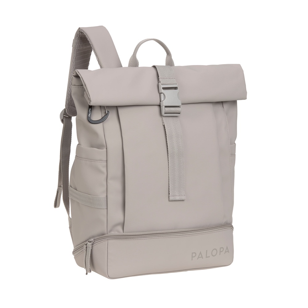 Rucksack, Hellgrau, Rolltop-Verschluss, Seitentaschen, Reißverschlussfach