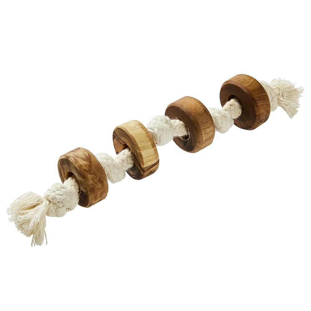 Kauspielzeug, Kauholzring, Seilspielzeug, Holzknoten, Baumwollseil