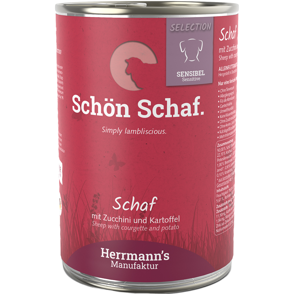 Lammfleisch Schaf Dosenfutter, Zucchini, Kartoffel, Schaf mit Zucchini, Dosenfutter Schaf