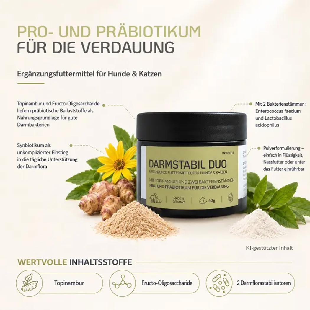 Ergänzungsfutter, Hunde und Katzen, Probiotikum, Präbiotikum, Pulver