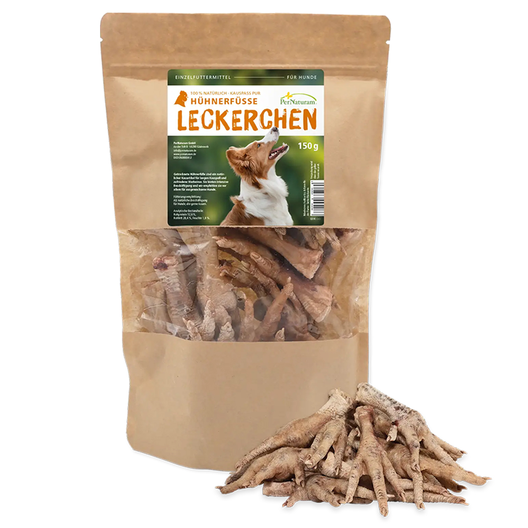 Hundenahrung, Leckerchen, Kauknochen, Hühnerfüße, 150 g