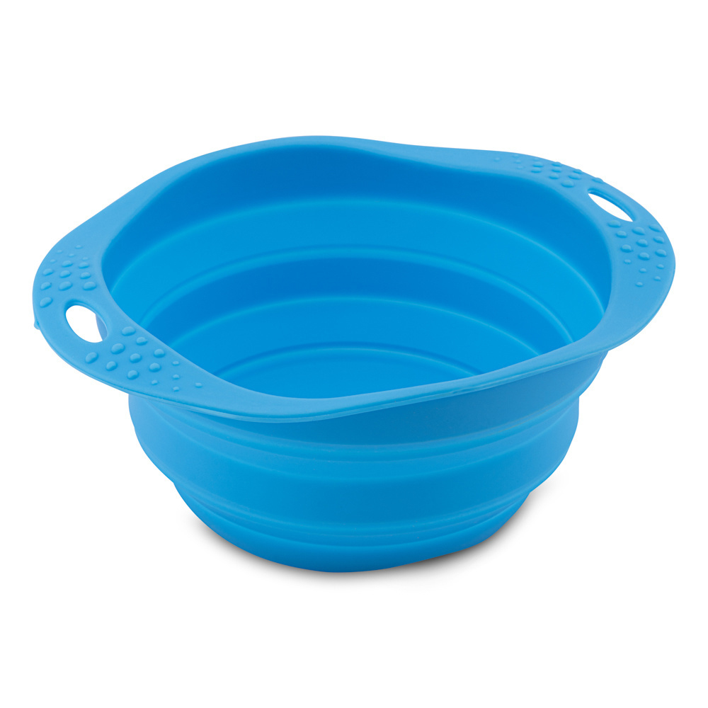 collapsible bowl, blue, silicone, foldable, kitchen