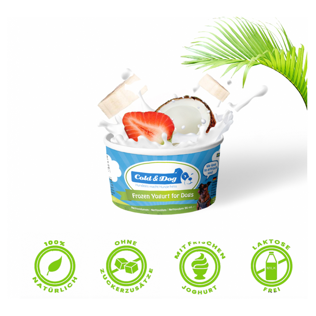 Frozen yogurt, Dog treat, Erdbeere, Kokos, Grüner Palmenblätter