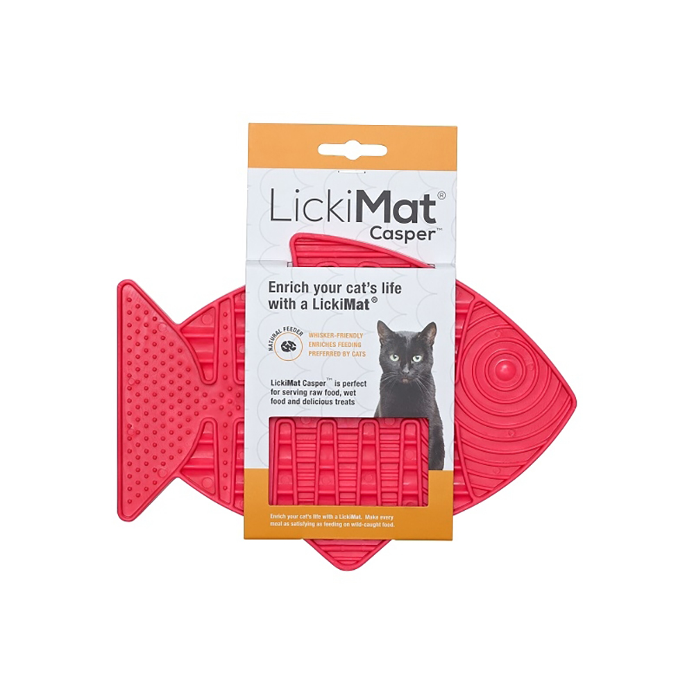 katzen spielzeug, lickimat, roter mat, fütterungsmatte, fischform