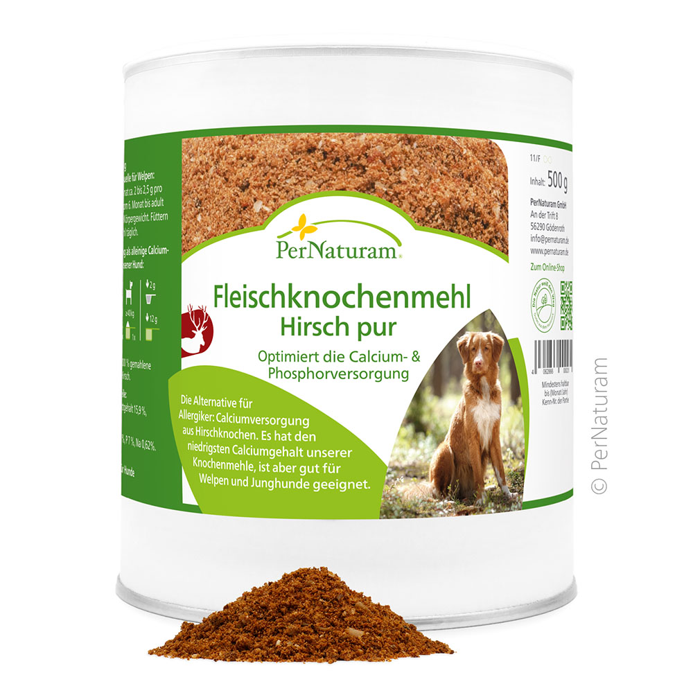 Fleischknochenmehl, Hirsch pur, Calciumversorgung, Futterzusatz, Hundeernährung