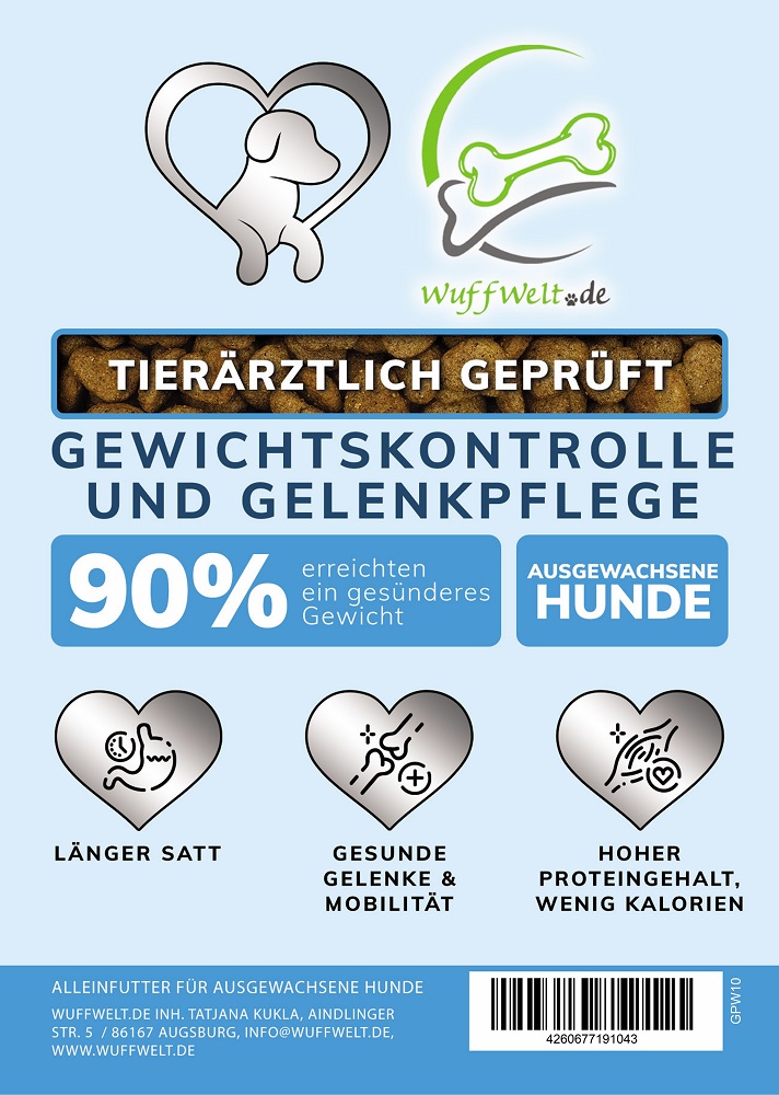 Wuffwelt Peptide+ Trockenfutter Gewicht & Gelenke 1,5kg oder 10,0kg
