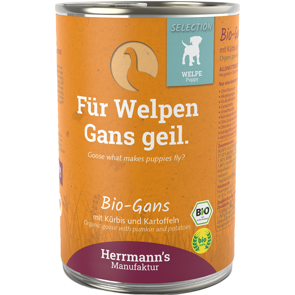 Herrmanns Bio Gans mit Kürbis und Kartoffel 400g für Welpen DE-ÖKO-001 Zinn, Kann