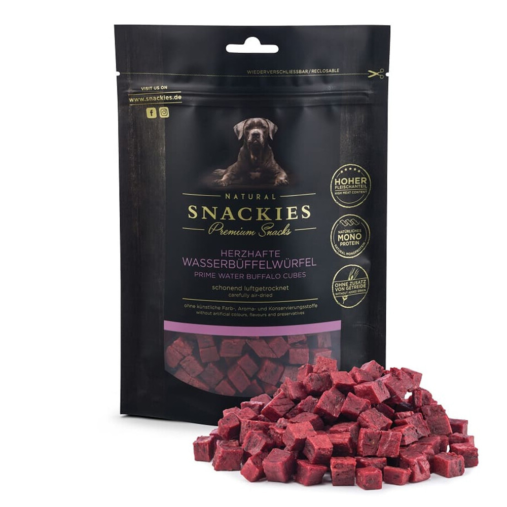 Hunde-Leckerli, Wasserbuffelwürfel, Fleischsnack, Trockenfutter, Natural Snackies