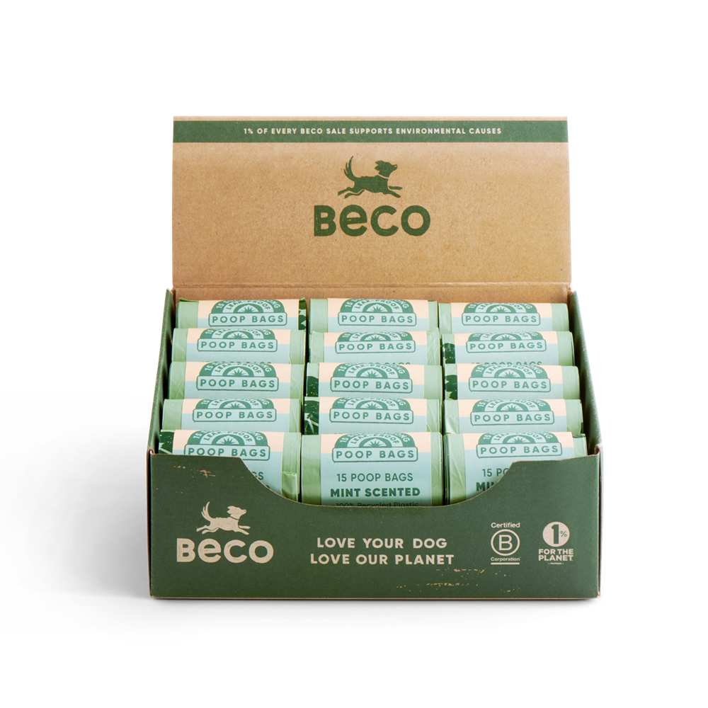 poop bags, minzduft, spender kompatibel, biologisch abbaubar, packung mit taschen