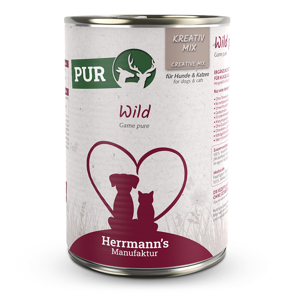 Hunde & Katzenfutter, Dosenfutter, Wild, Hersteller Hermann's, Herz-Silhouette