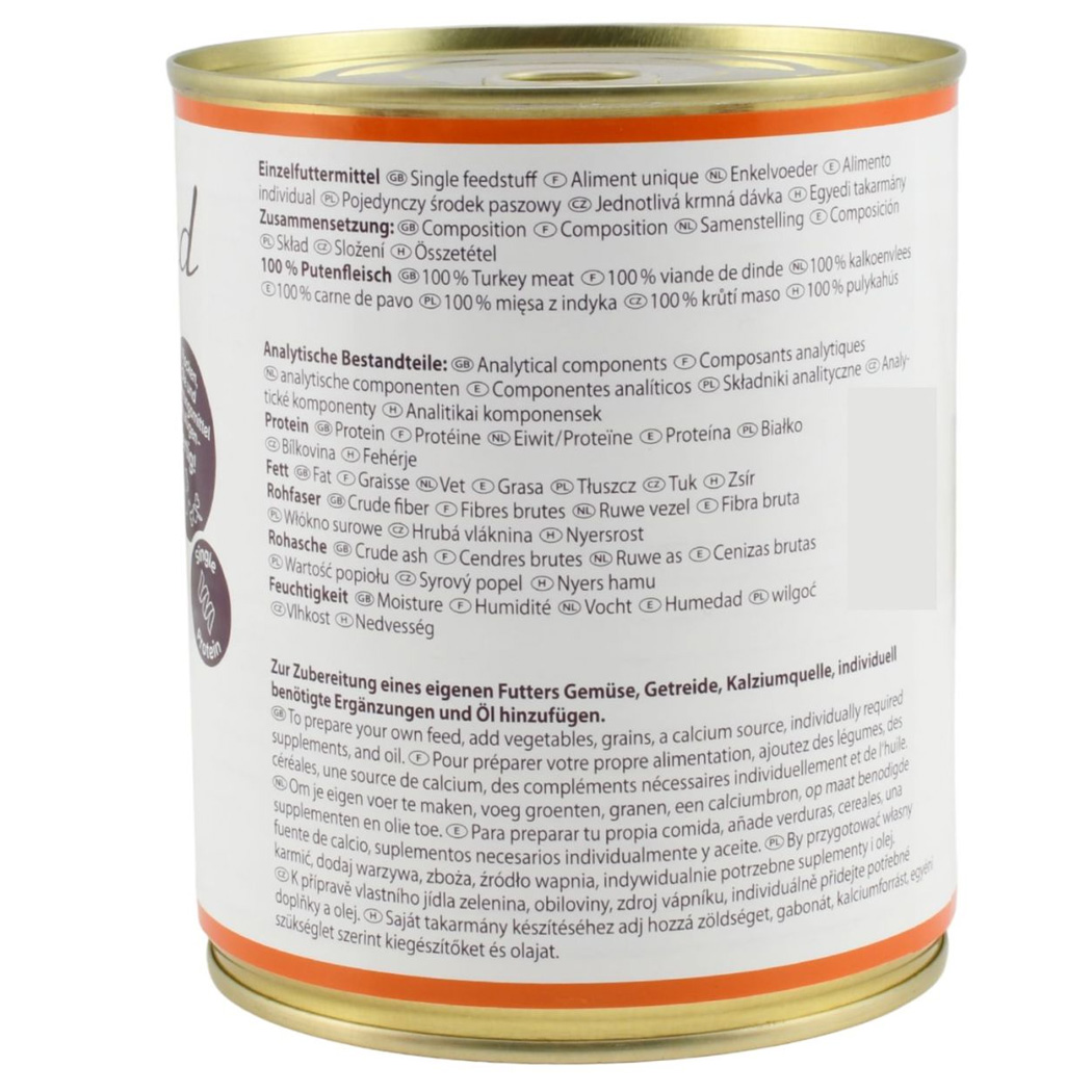 Putenfleisch, Pastete, Dosenfutter, Tierfutter, Analytische Bestandteile