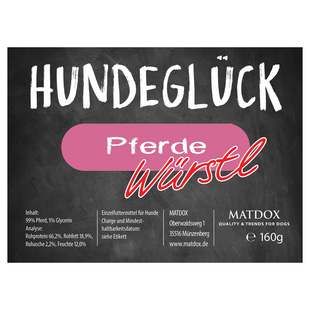 Hunde-Glück, Pferde-Wurst, Chalkboard-Style, Etikett, 160g