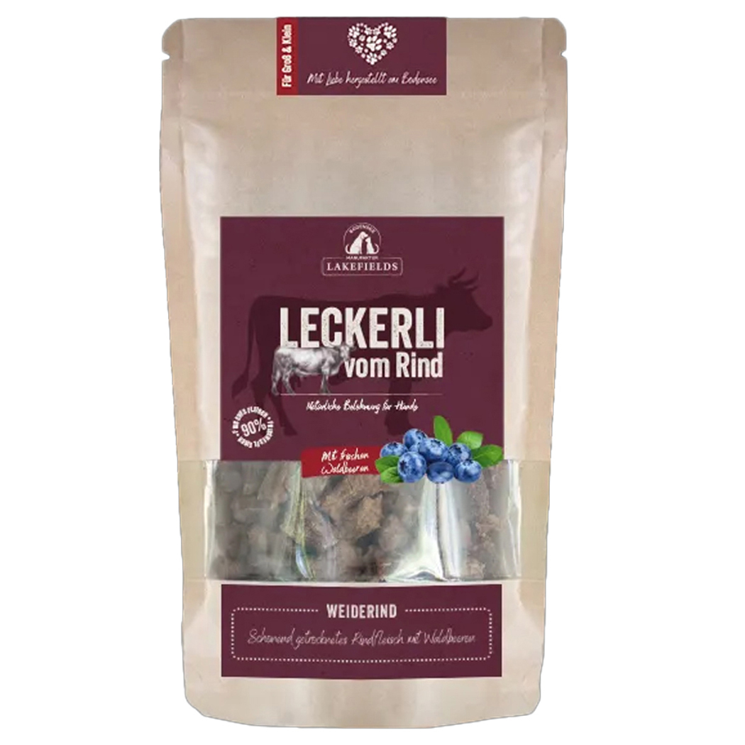 Rindfleisch Leckerli, Hundesnacks, Kauenapport, Beef treats, Blueberries-Note