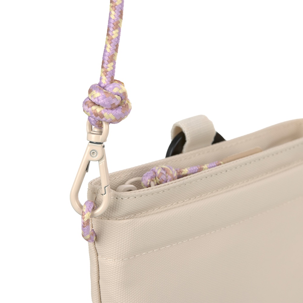 Kordelzug, Schultertasche, Nylon, Beige, Kunststoffhaken