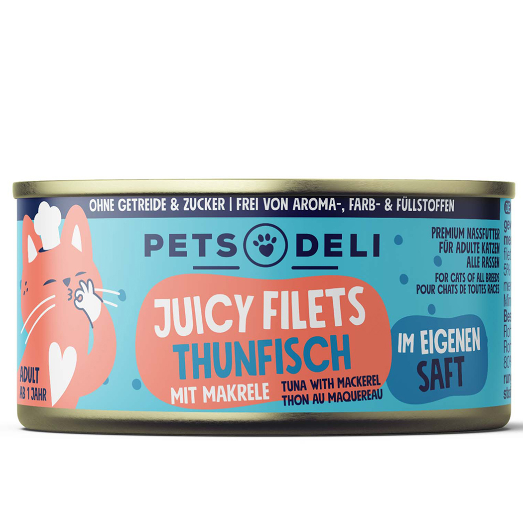 Katzenfutter, Thunfisch, Makrele, Juicy Filets, Dosenfutter