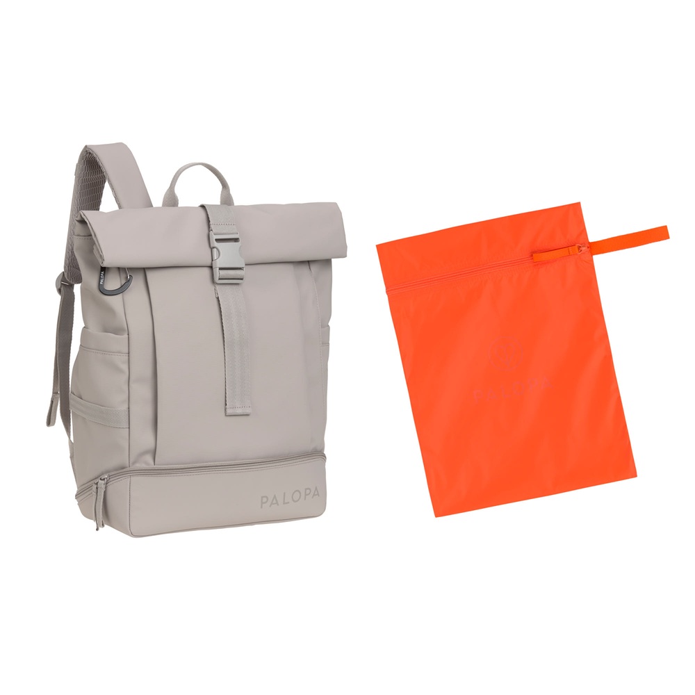 Rucksack, Rolltop-Verschluss, Kunstleder, Grau, Schuhfach