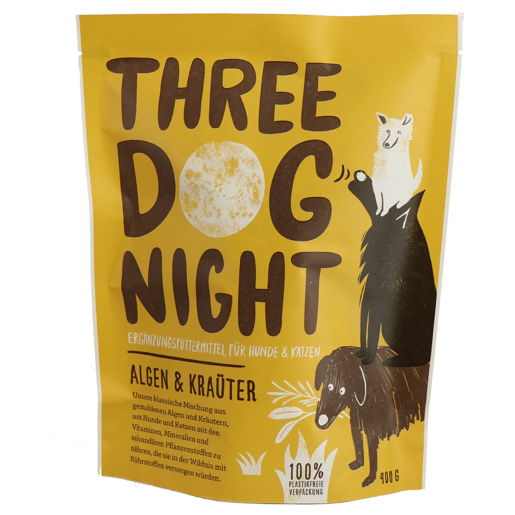 Hundnahrung, Three Dog Night, Algen & Kräuter, 400 g, Plastikfreie Verpackung