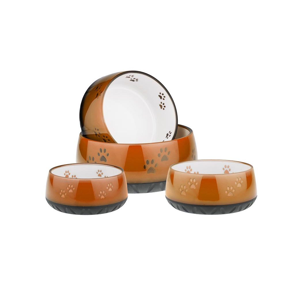 Futternapf, Keramikteller, Orange, Pfotenabdruck, rund