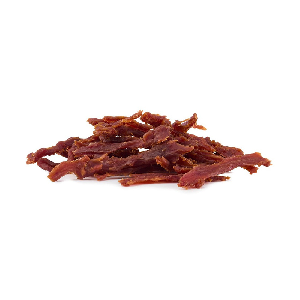 Rindfleischstreifen, Trockenfleisch, Snack, Dörrfleisch, Rotbraun